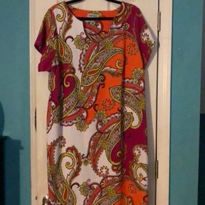 Bright Paisley Shift Dress with Horseshoe Neck